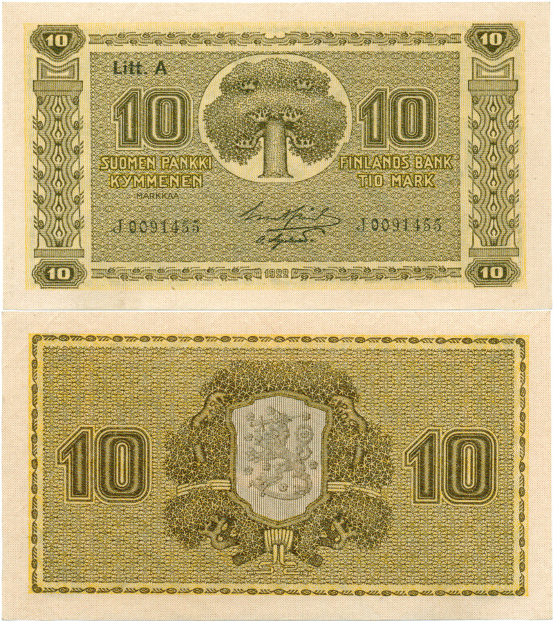 10 Markkaa 1922 Litt.A J0091455